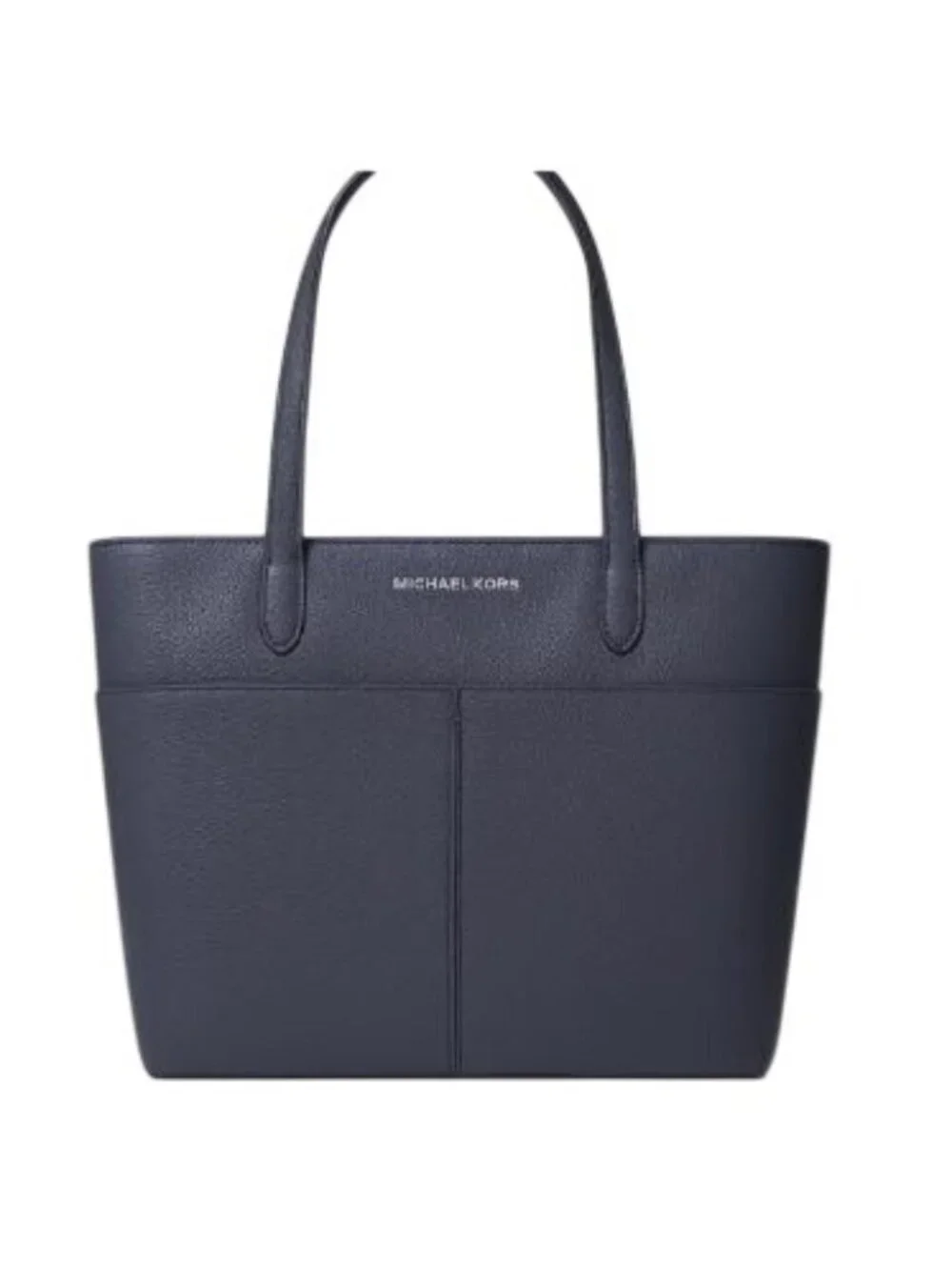 Michael Kors Navy Blue Leather Tote Bag Dual Handles Front Pockets